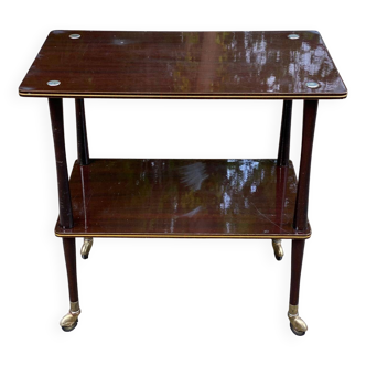 Double-tray rosewood serving trolley on casters