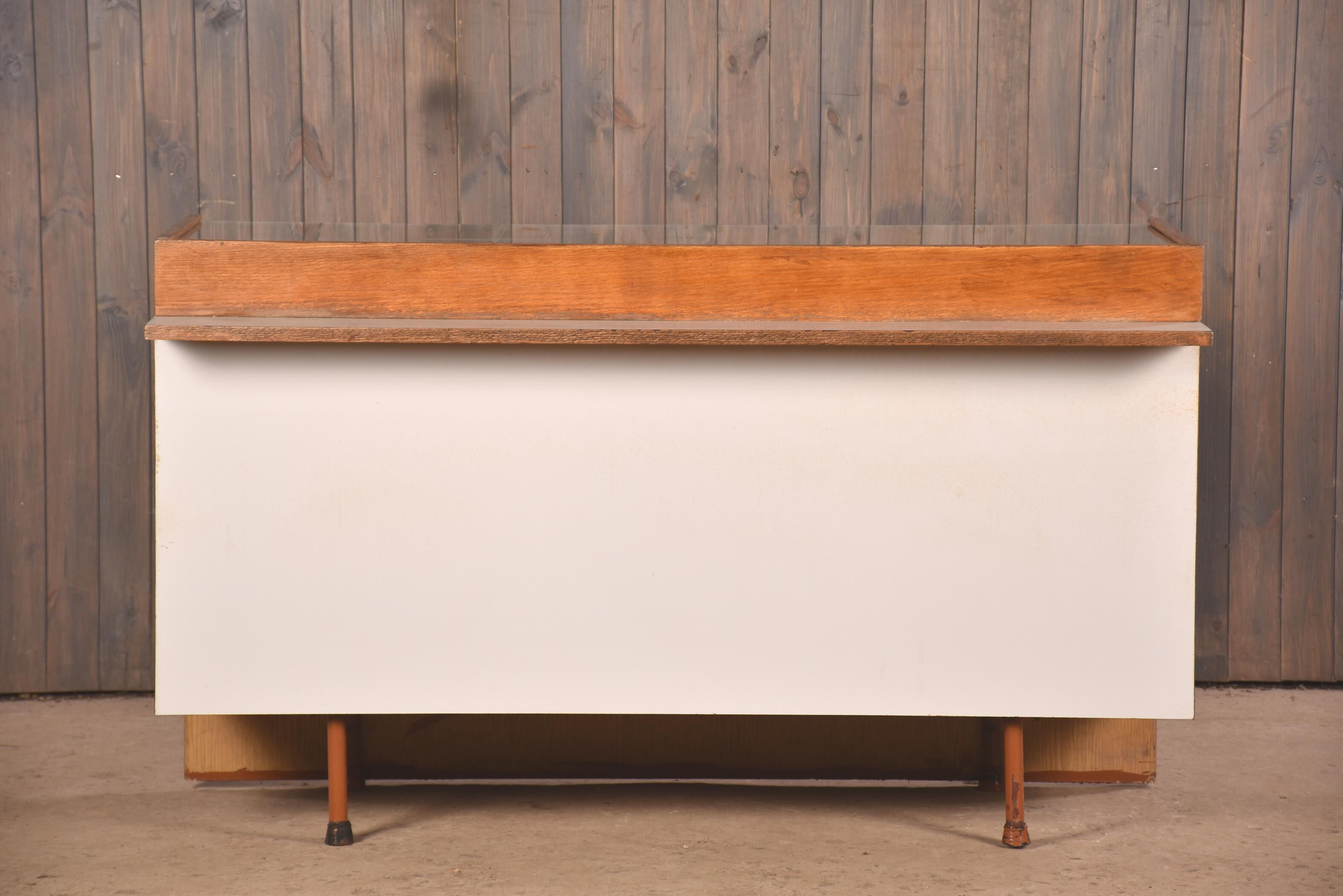 Vintage pharmacy counter showcase