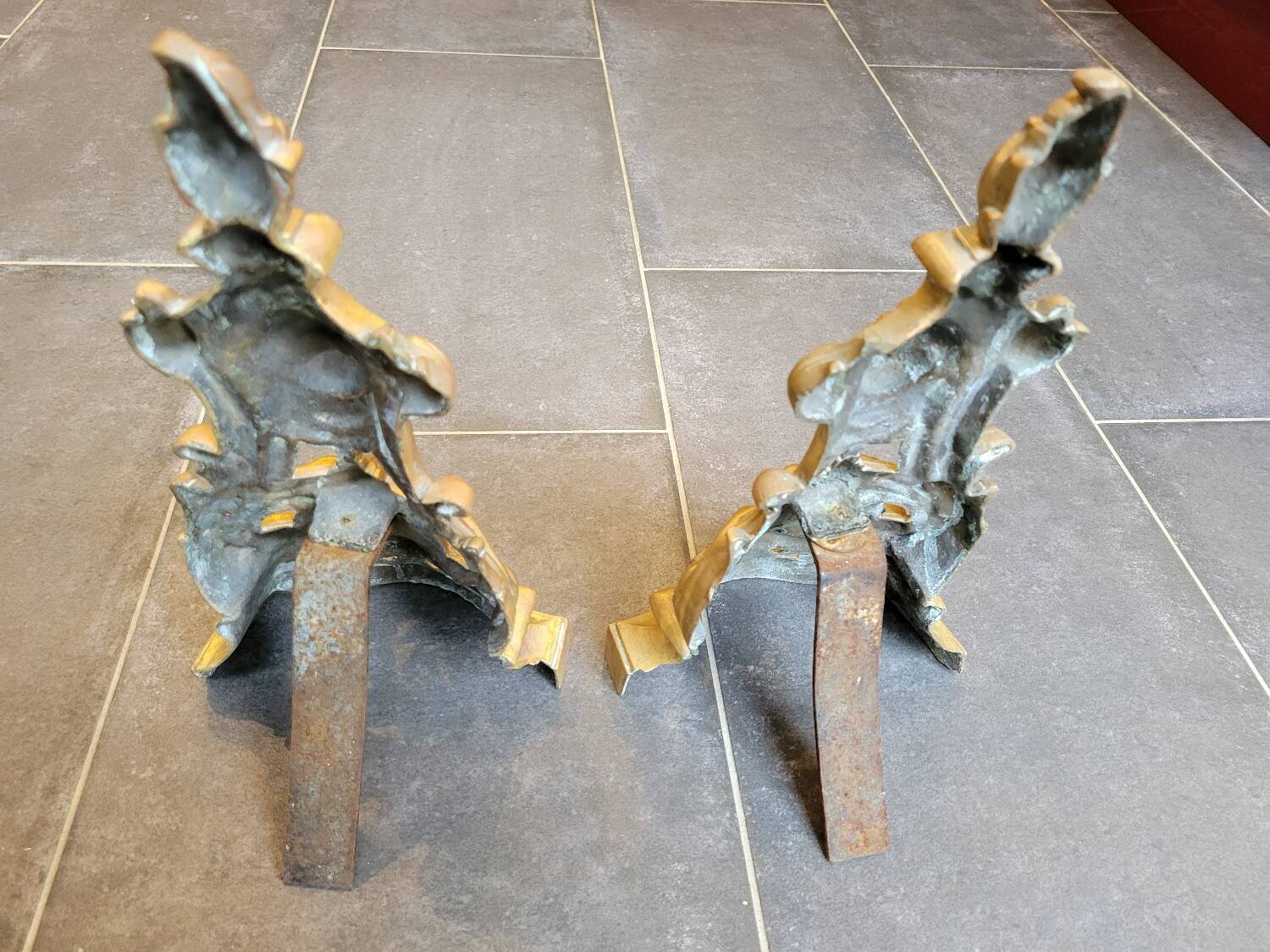 19th century gilded bronze andirons