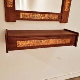 Mid-Century Teak and Copper Hallway Set with Mirror and Shelve, 1960s, Set of 2