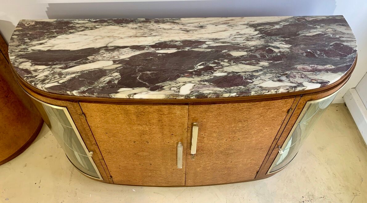 Art Deco period sideboard in precious wood veneer, Loupe d'Amboine