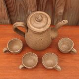 Service à café en grès Vallauris, 4 tasses et cafetière