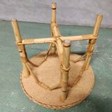 Round coffee table in japanese ceramic bamboo rattan 1960