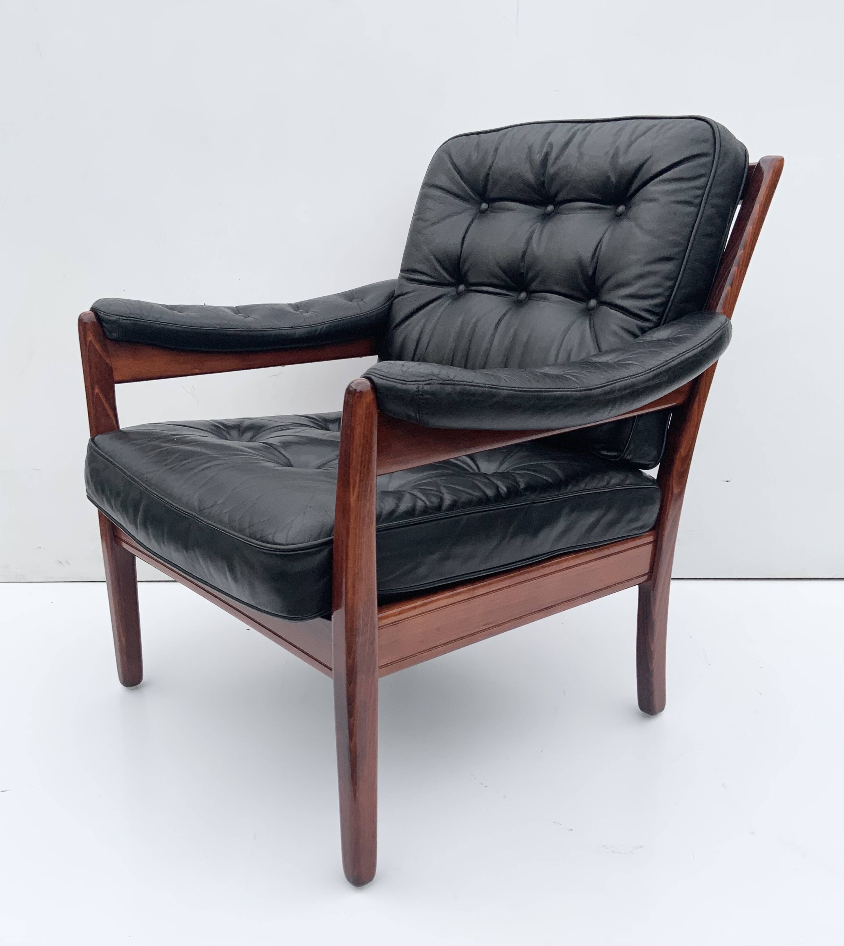 Vintage black leather lounge chair by gote mobler 1970s