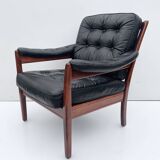 Vintage black leather lounge chair by gote mobler 1970s