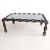 Table basse brutaliste à maillons de chaîne des années 1970