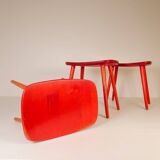 Swedish stools in red lacquered birch, Yngve Ekström "Palle", 1970s
