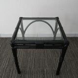 Side table in rattan bamboo and glass 70s