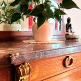 Rare antique buffet with marble, bronze, and marquetry in the Louis XVI style.