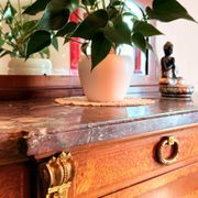 Rare antique buffet with marble, bronze, and marquetry in the Louis XVI style.