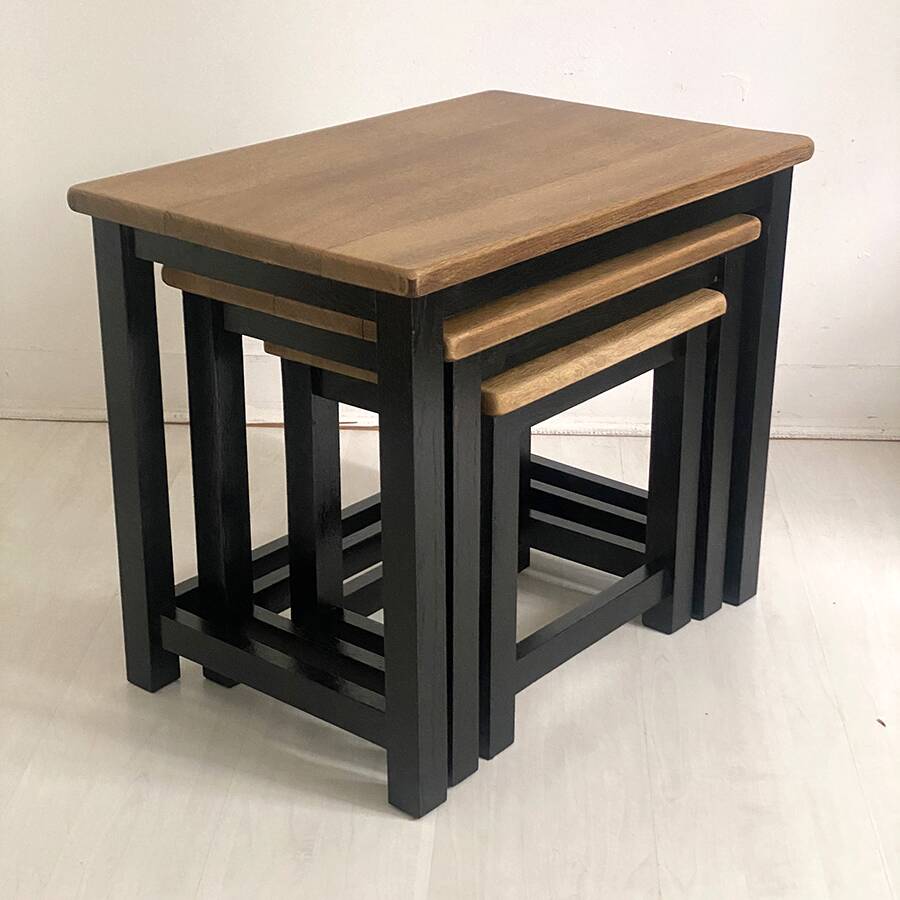 Nesting tables brutalist style solid oak 1960s