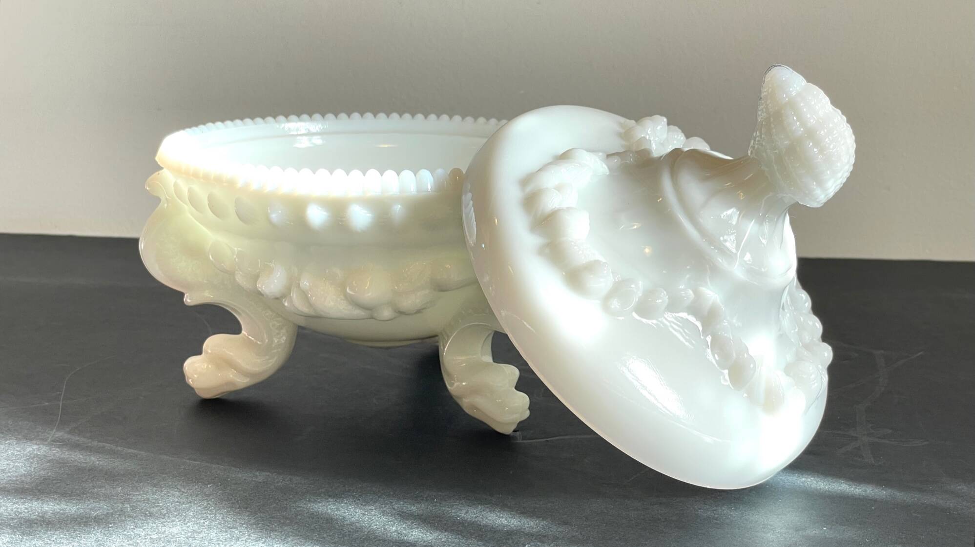 Vintage opaline glass candy dish