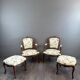 Pair of Louis XV Style Armchairs and Two Footstools, 19th Century