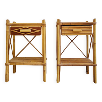 Pair of rattan bedside tables