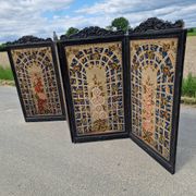 Folding screen in black-painted wood, 19th century