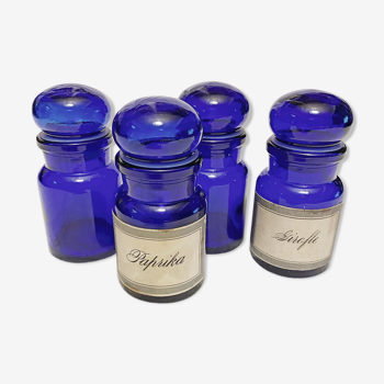 Set de 4 magnifiques bocaux de pharmacie bleus cobalt, état impeccable