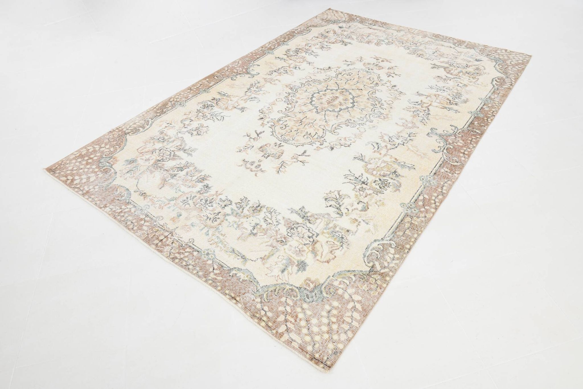 6x10 Cream & Beige Oriental Turkish Area Rug, 193x298Cm
