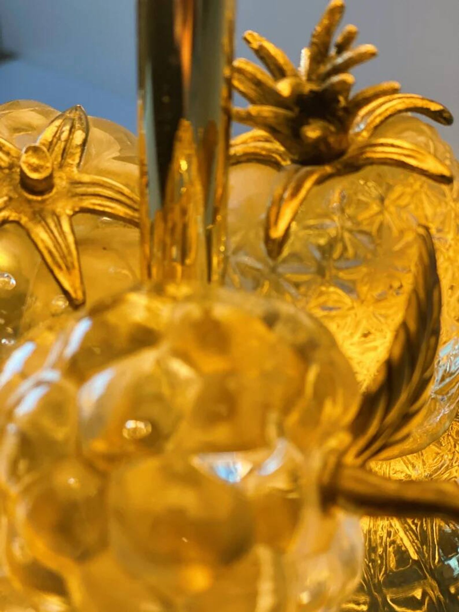 Hollywood Regency table lamp with crystal fruit with brass details, 1970s
