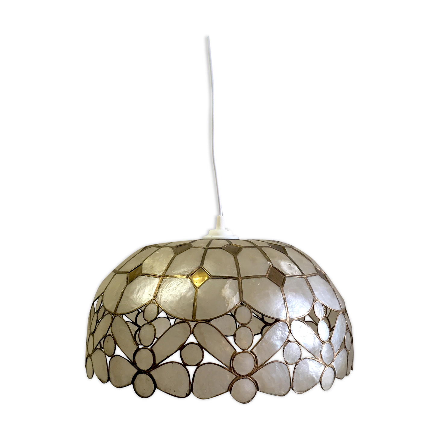 Mother-of-pearl and brass hanging lamp 1960s