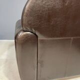 Pair of leather armchairs in French Art Deco style, 1970s