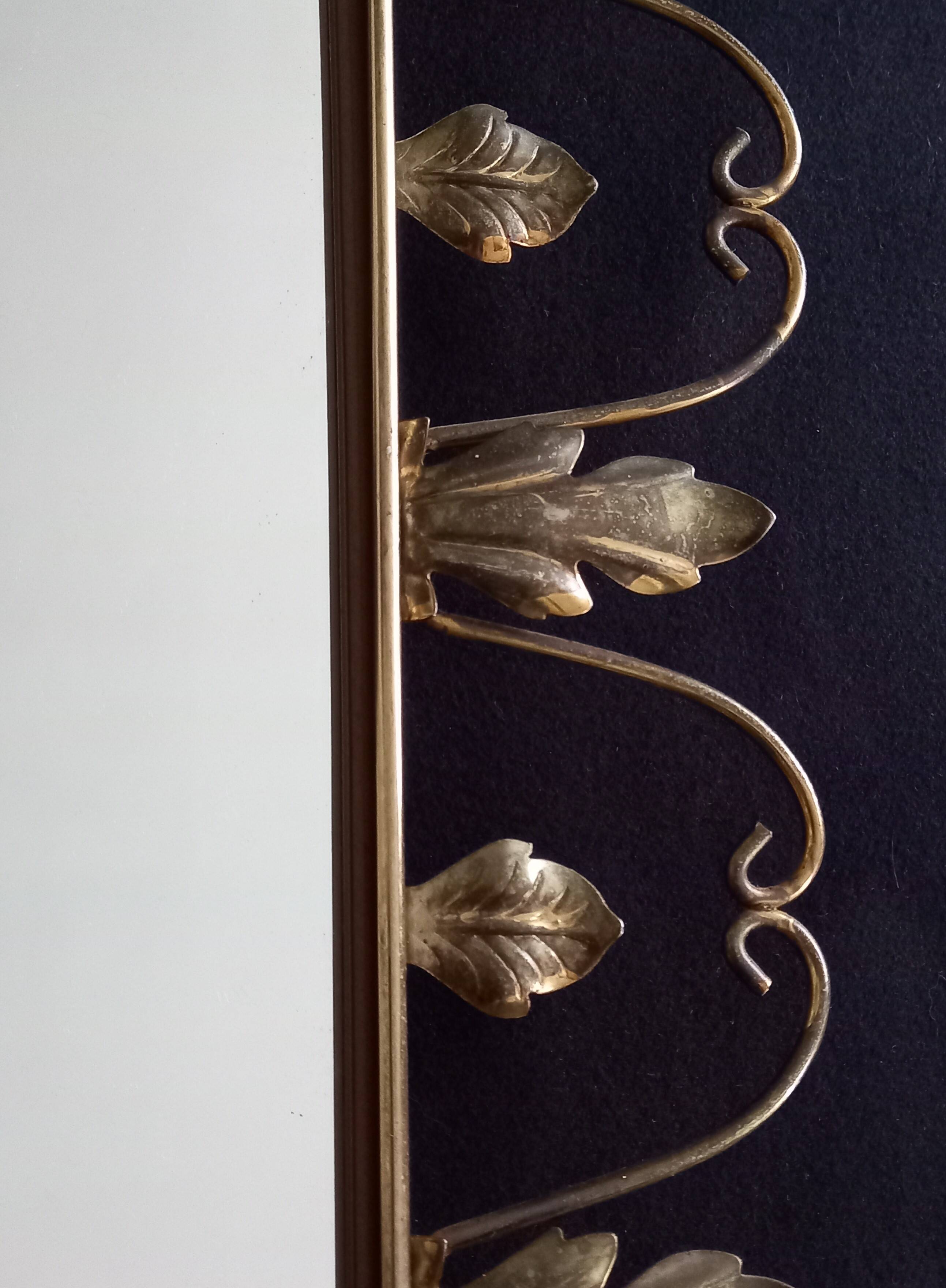 Large arched mirror with acanthus leaves and scrolls in gold metal from deknudt, 1960s