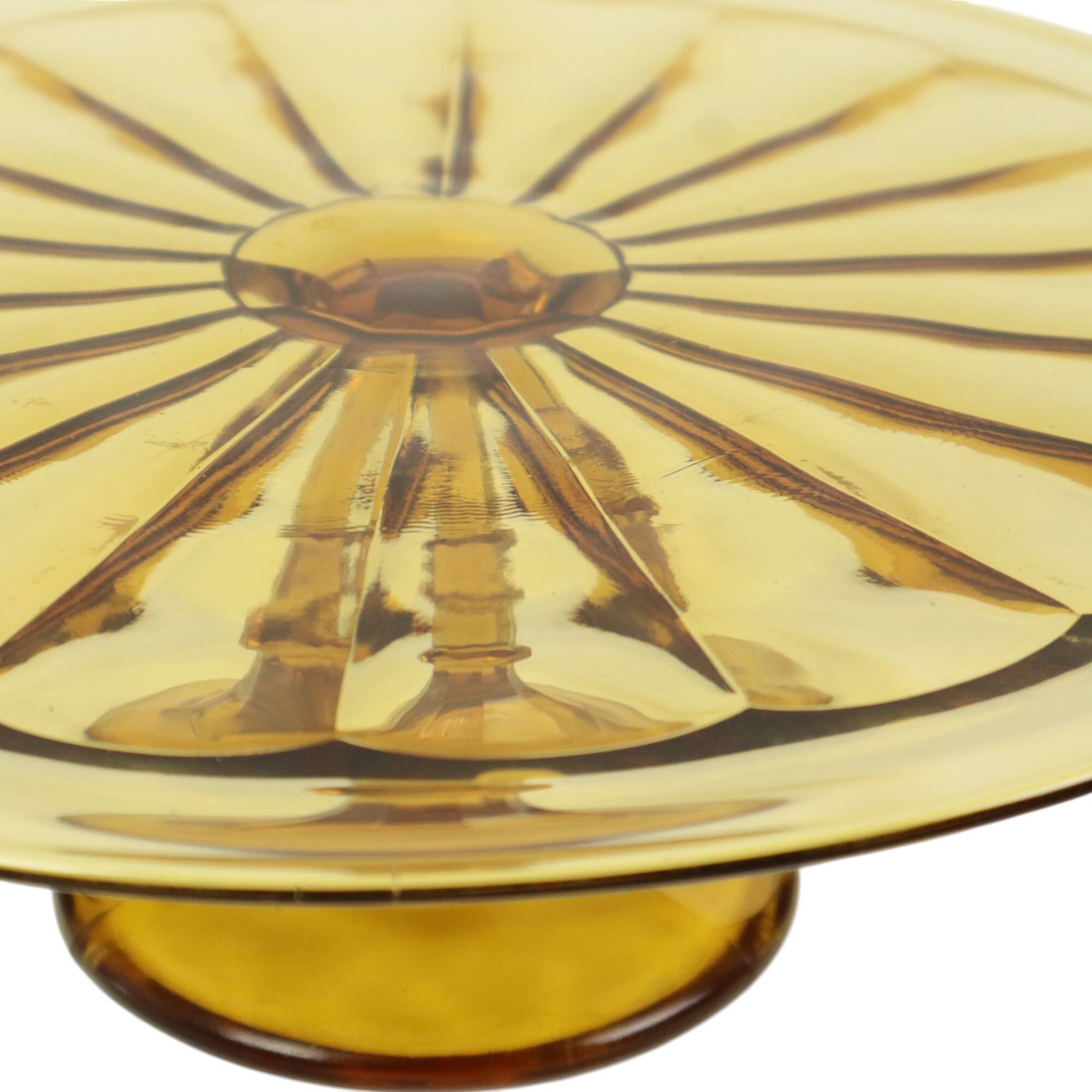 Art Deco Amber Cake Dish Depression Glass Verrerie Scailmont