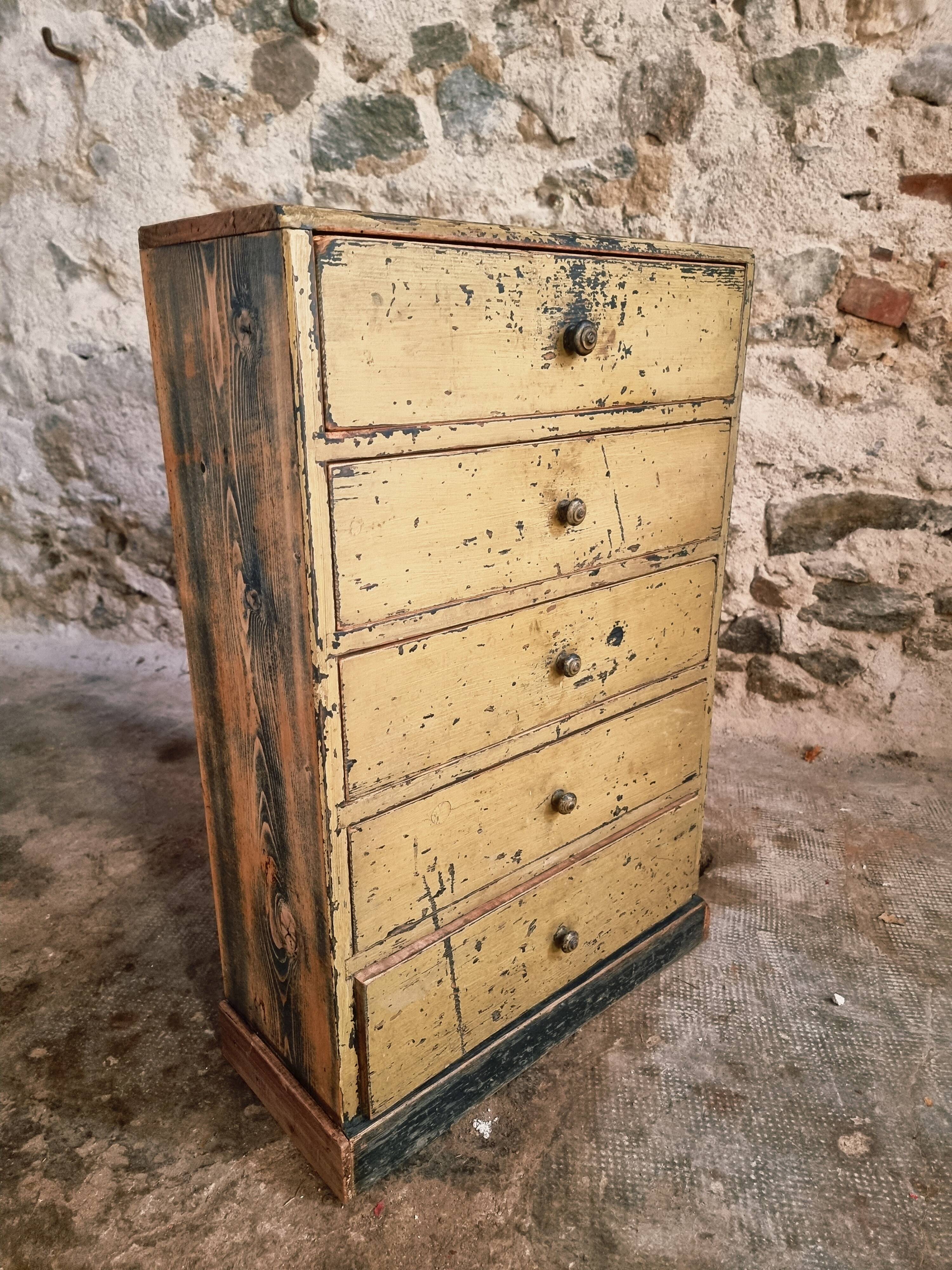 Antique French pine drawer cabinet – Narrow storage unit – Workshop/apothecary style – circa 1900