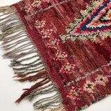 Moroccan Berber carpet boucherouite old red corridor with colored diamonds 271x100cm