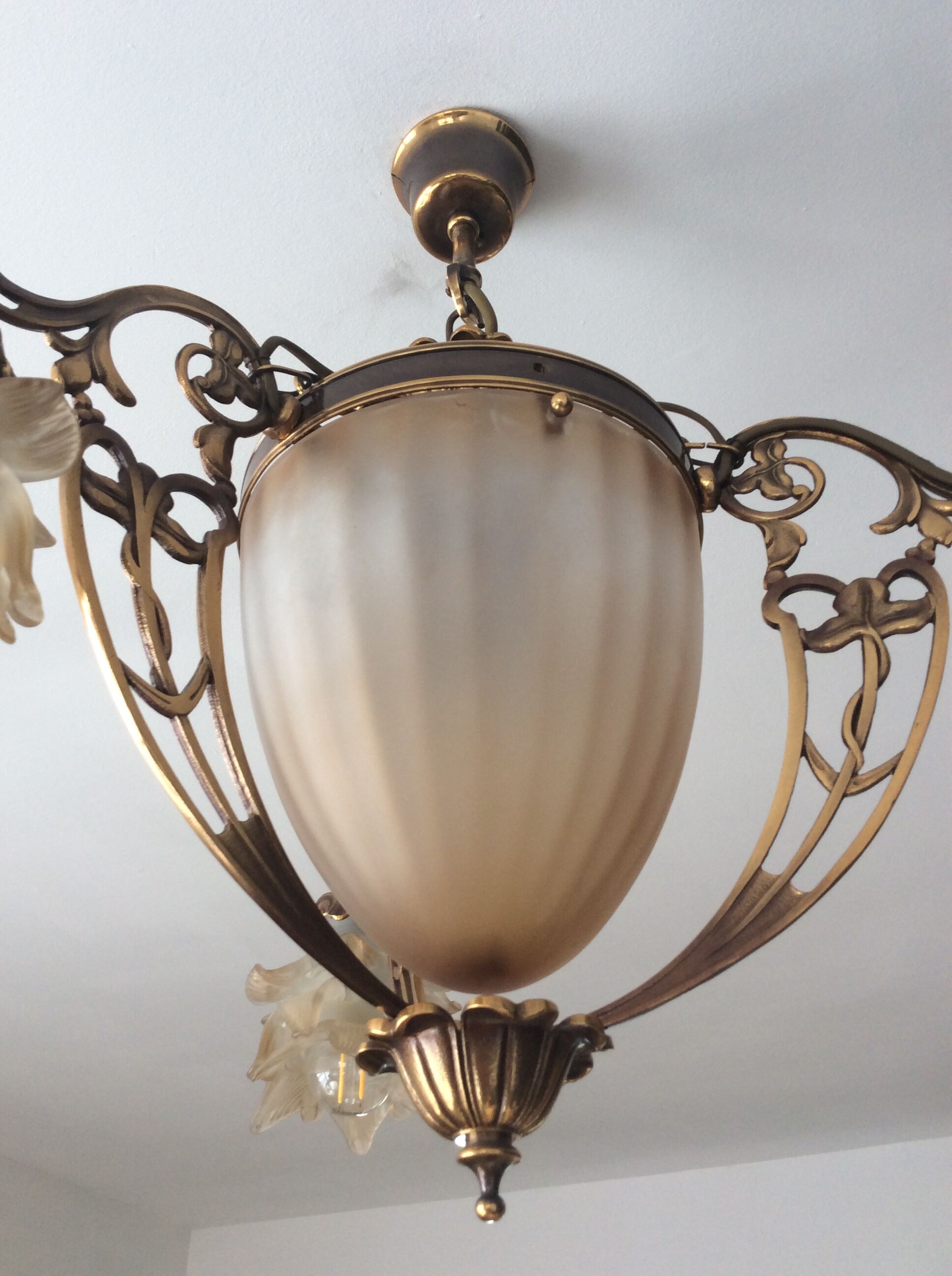Old Art Deco style chandelier in bronze 4 fires