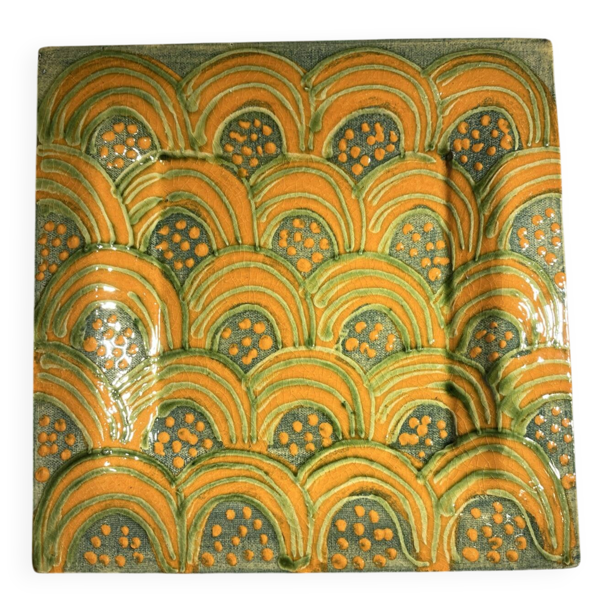 Annick Séguret – large vintage ceramic trivet signed – 20 cm