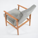 Vintage polish armchair, restored, 1960s, grey fabric, teak