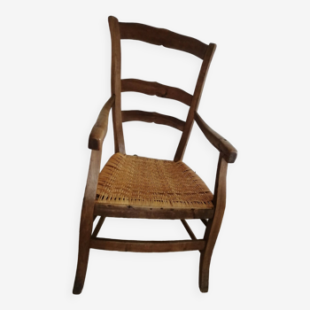 fauteuil campagnard ancien assise en rotin