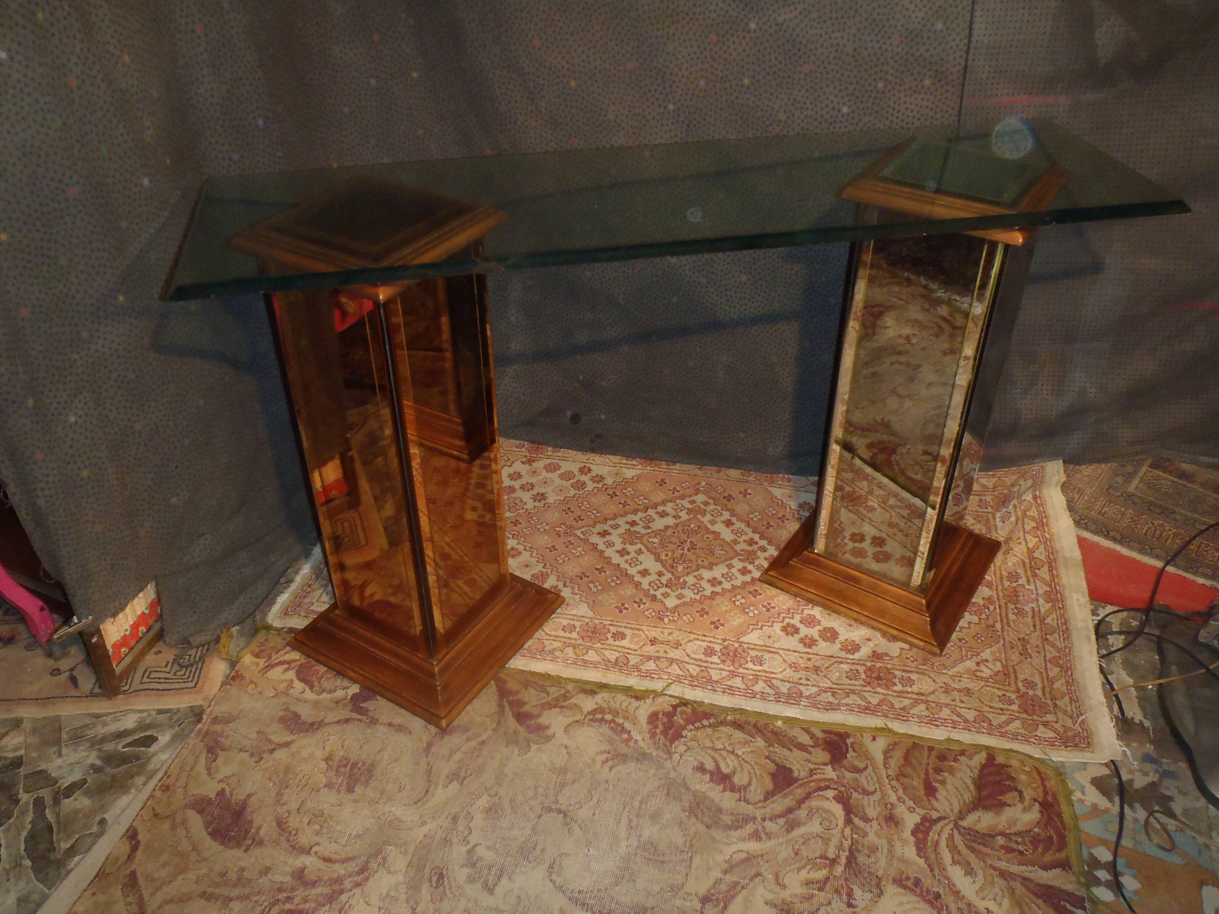 Console vintage verre et miroir année 70