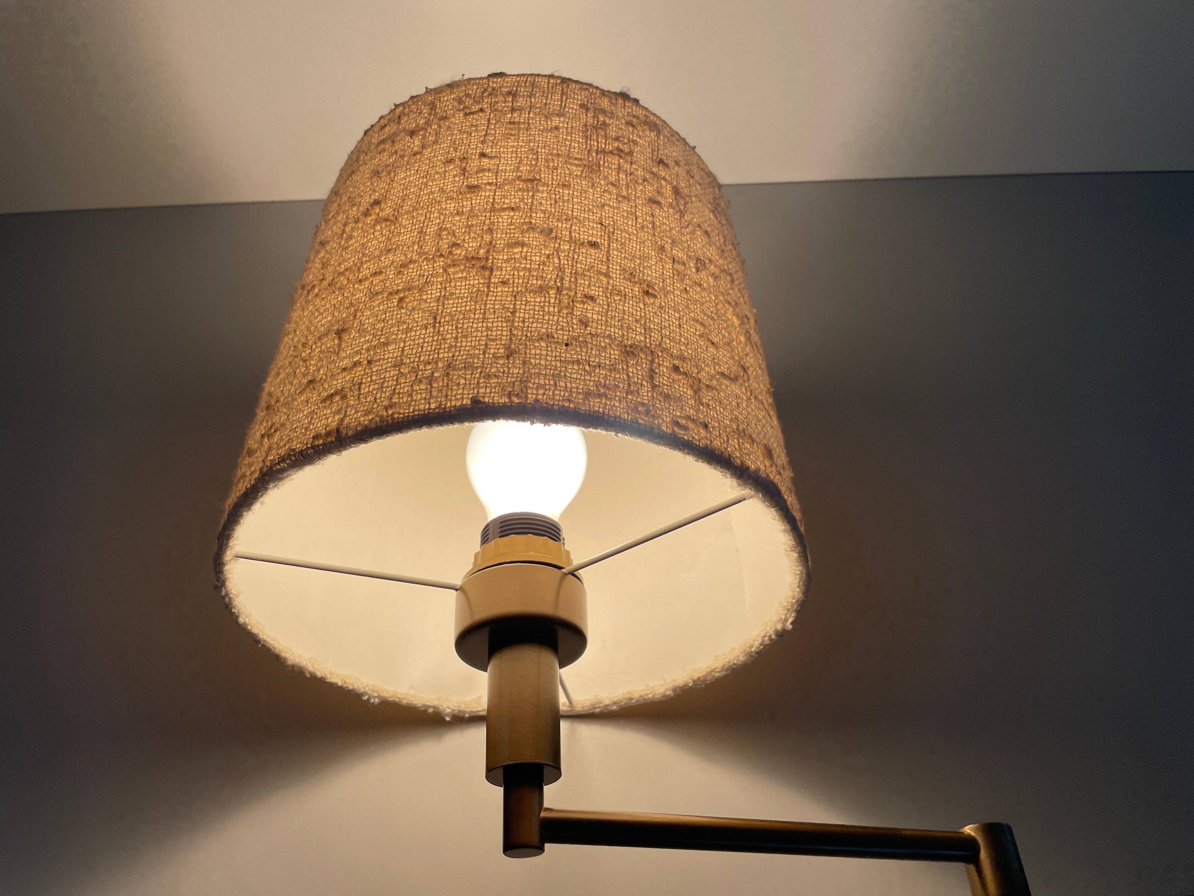 Adjustable brass wall lamp with fabric shade, Danish design, 1970s, Denmark.