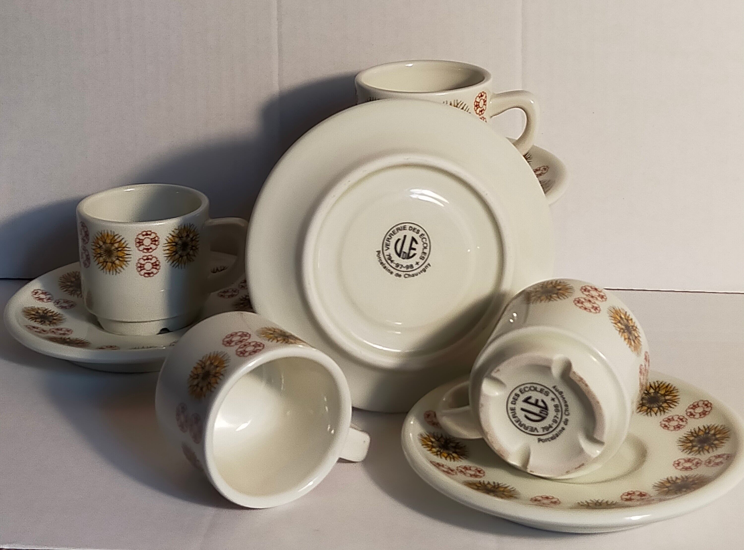 Five vintage Chauvigny porcelain espresso cups