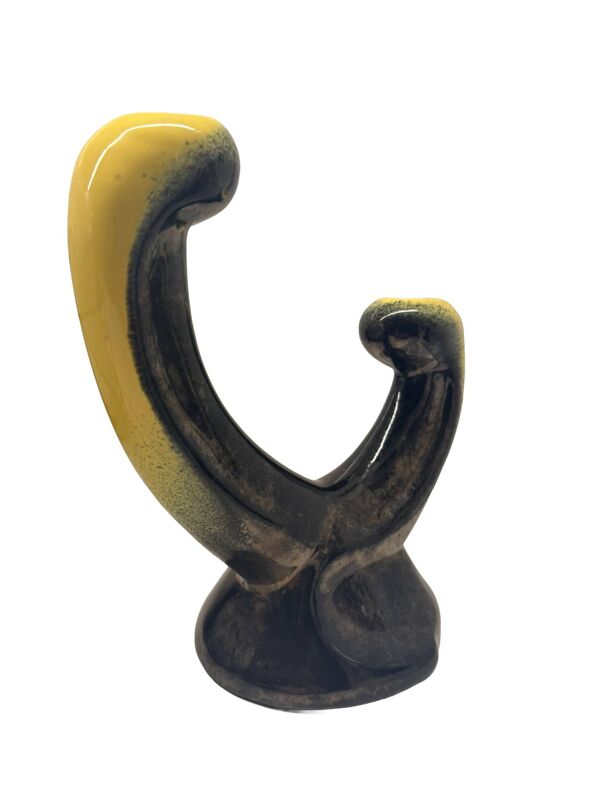 Paire de bougeoirs Vallauris Ceramidi design 1950 ceramique noir et jaune