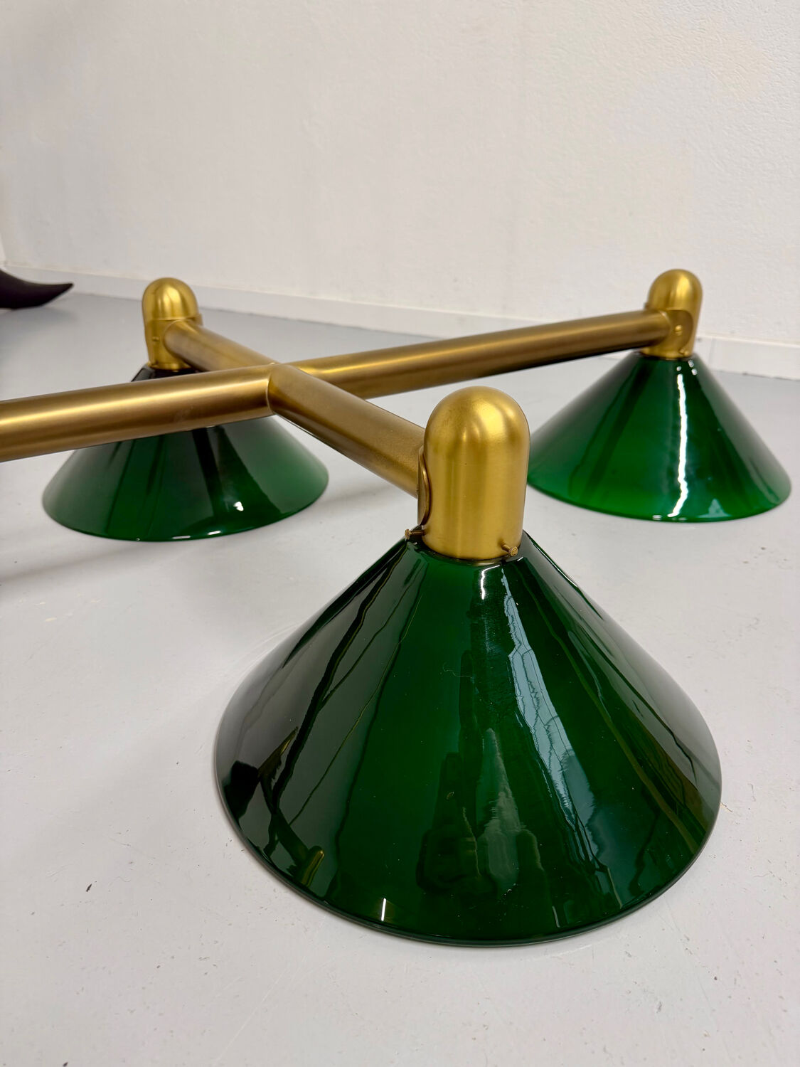 Large brass and green opaline pendant lamp 260 cm 1970s