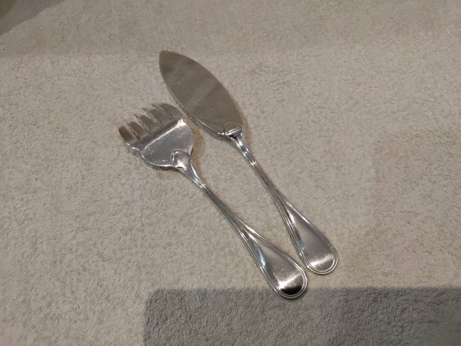 Fish serving set, 2 pieces, silver-plated metal, Christofle Albi silversmith