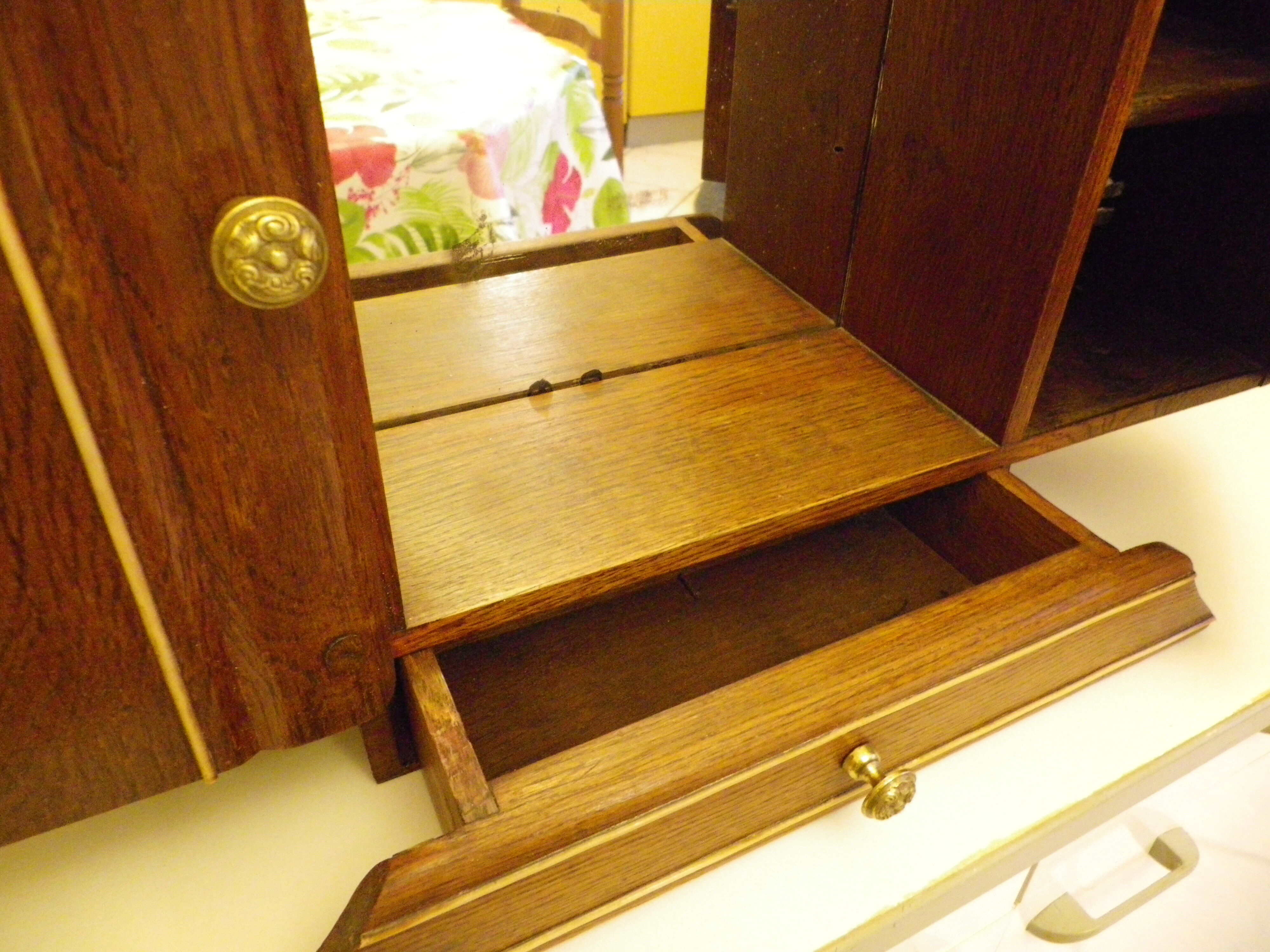 Art Deco extra furniture 1920/1940 to install or fix, wooden, central mirror, 2 doors, 1 drawer