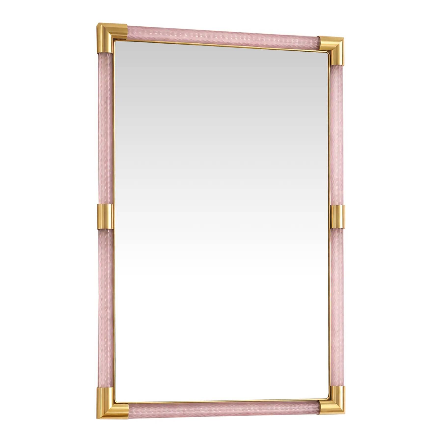 Elegant Modern Pink and Gold Mirror with Torchon Murano Glass Work
