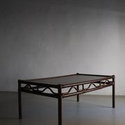 Dark rattan glass coffee table | 1980s