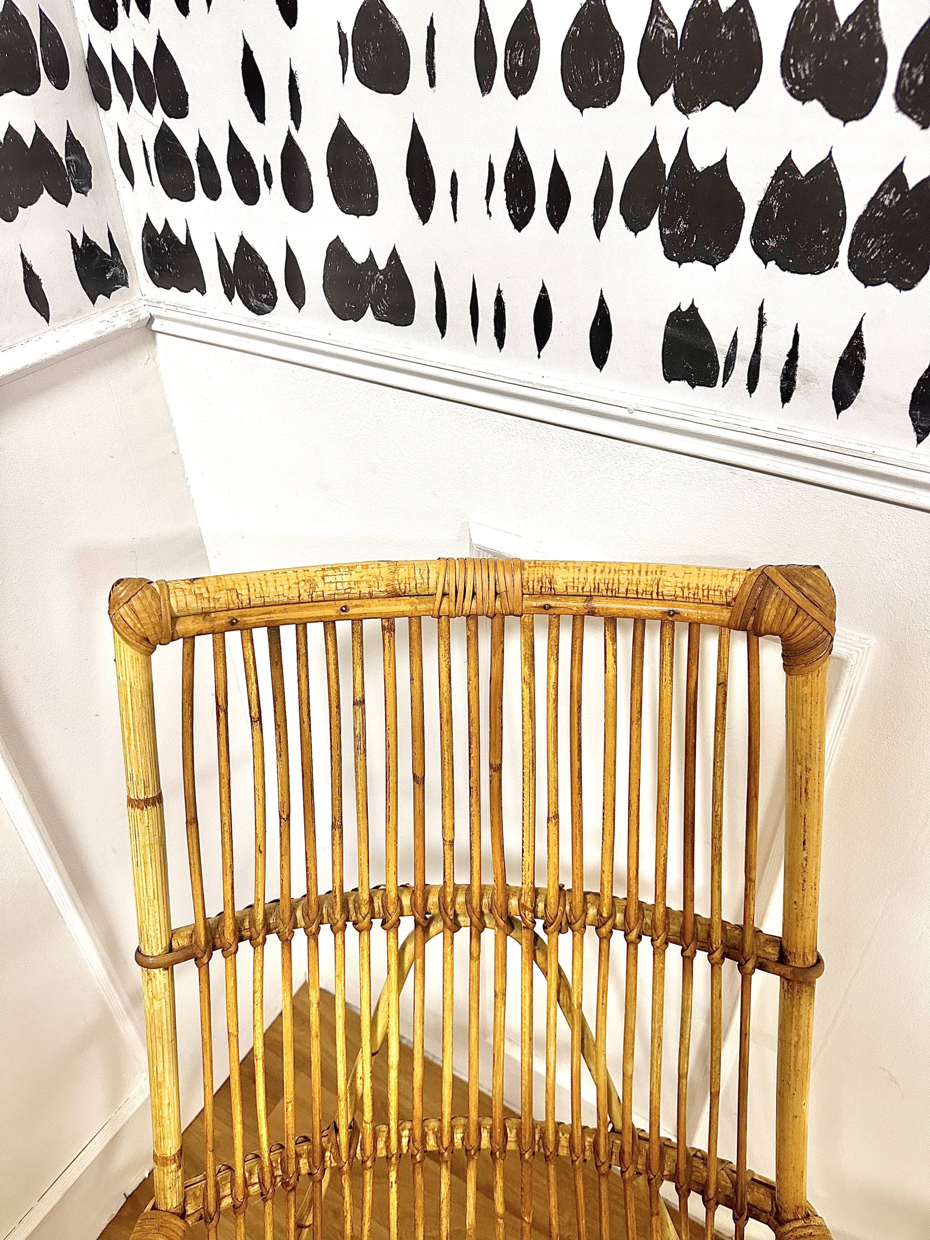 Pair vintage rattan armchairs