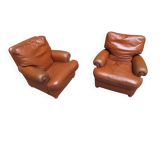 Bergère Armchair in in Brown Leather Poltrona Frau, 1960s, Set of 2