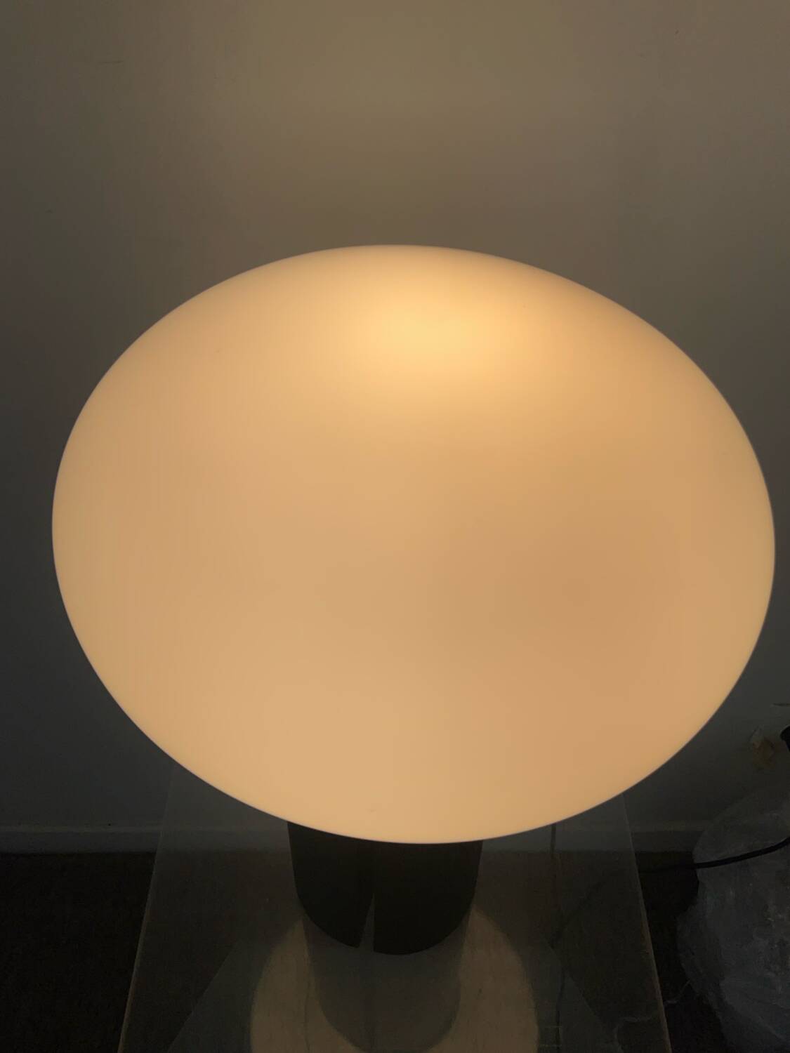 70s lamp in opaline and brown beech