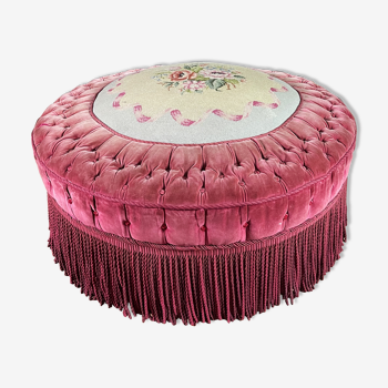 Pouf epoque Napoléon III en velours capitonné - XIXe