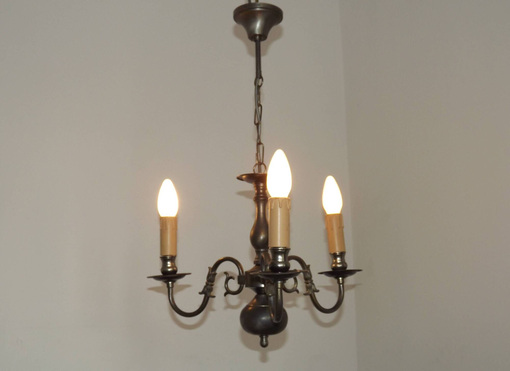 Italian Vintage Silver Brushed Metal 3 Light Flemish Style Chandelier