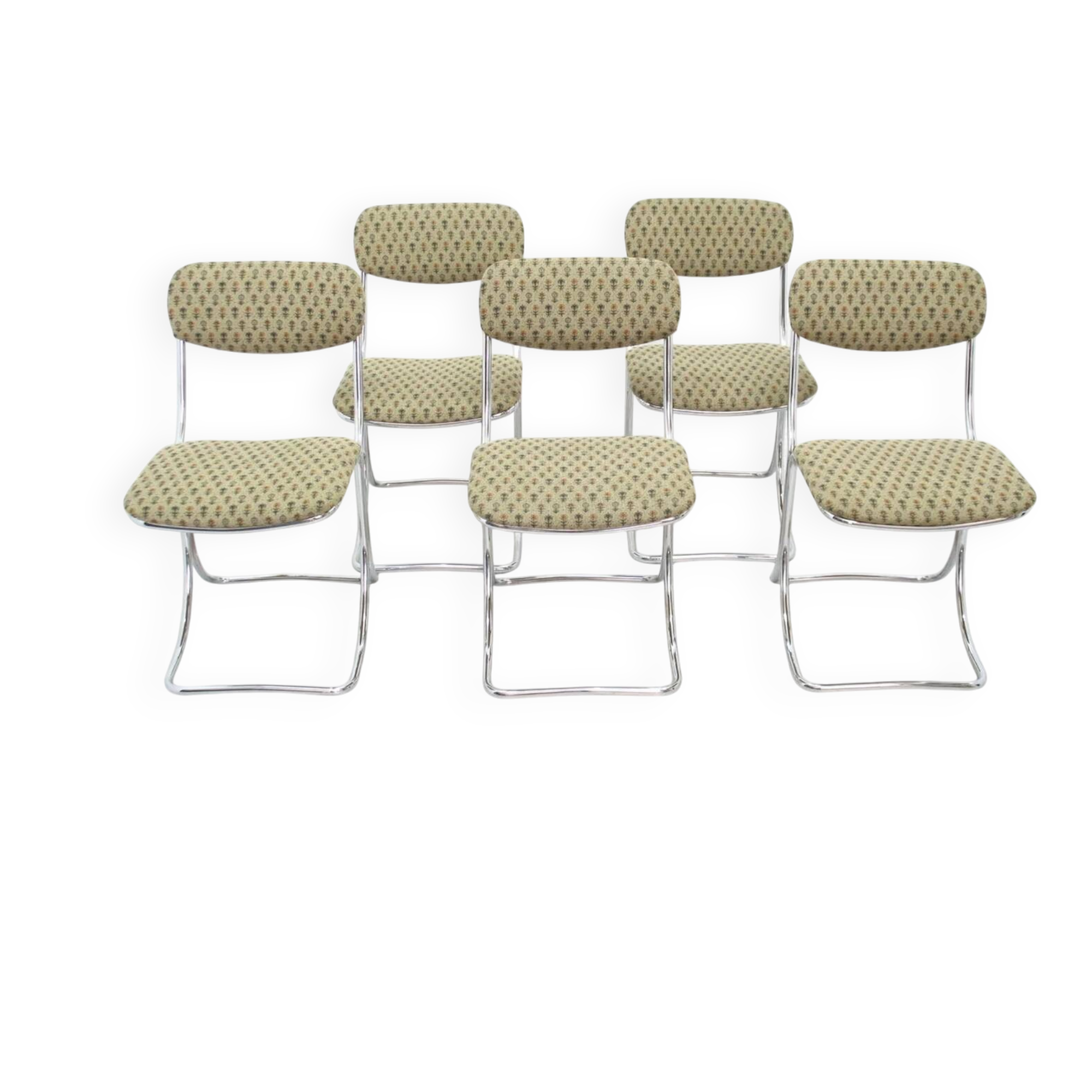 Set of 6 vintage design chairs in chrome metal – 1970s