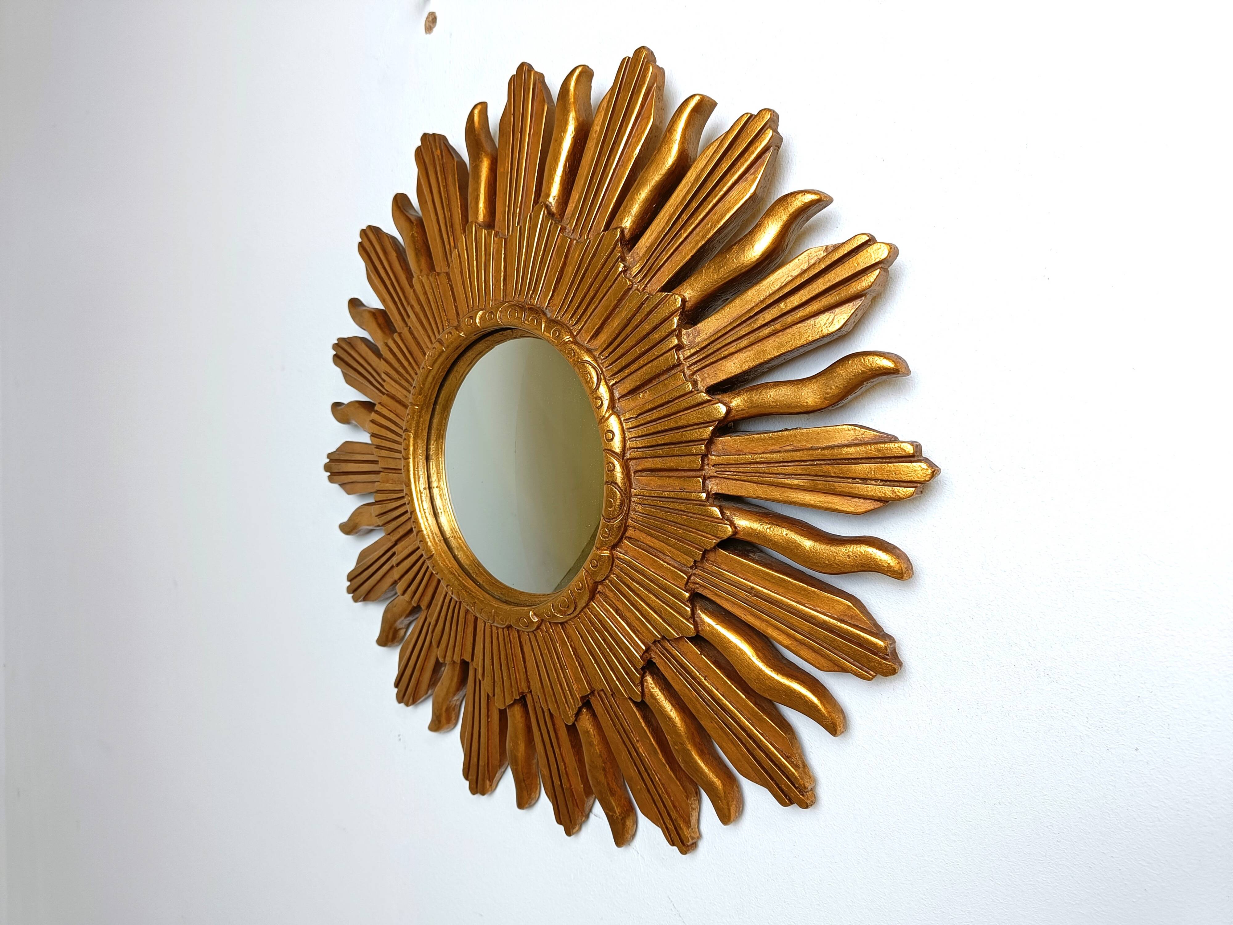 Miroir vintage doré soleil, années 1960