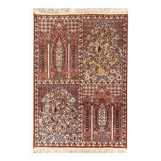 Tapis d'orient du Kashmir Soie : 0.90 x 0.60 M - fait main.
