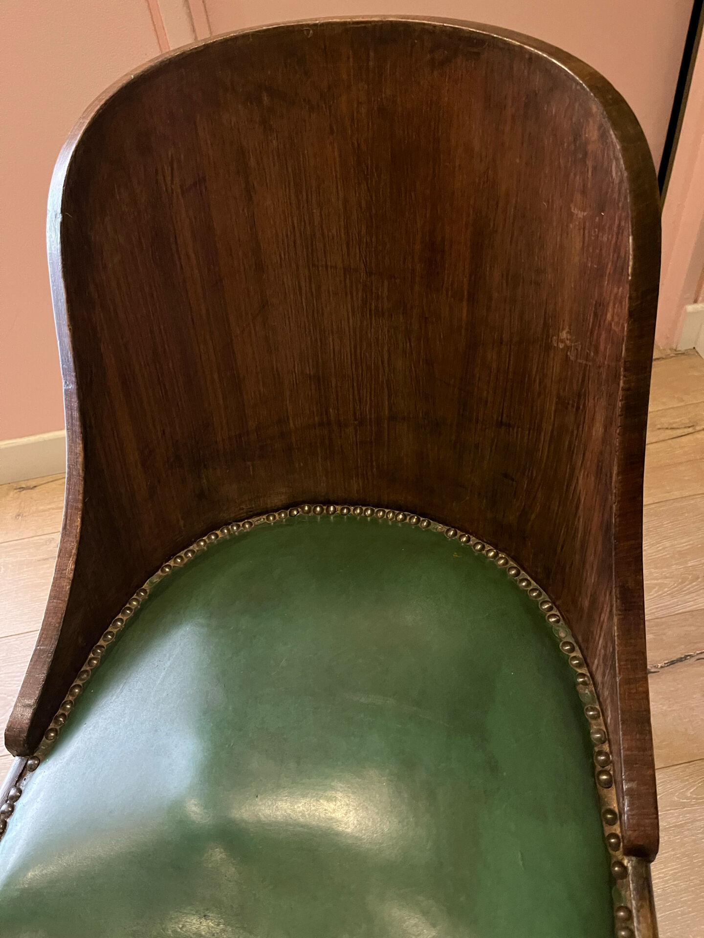 Pair of green leather gondola chairs Art Deco by De Coen